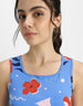Blue Floral Printed Square Neck Cropped Tank Top