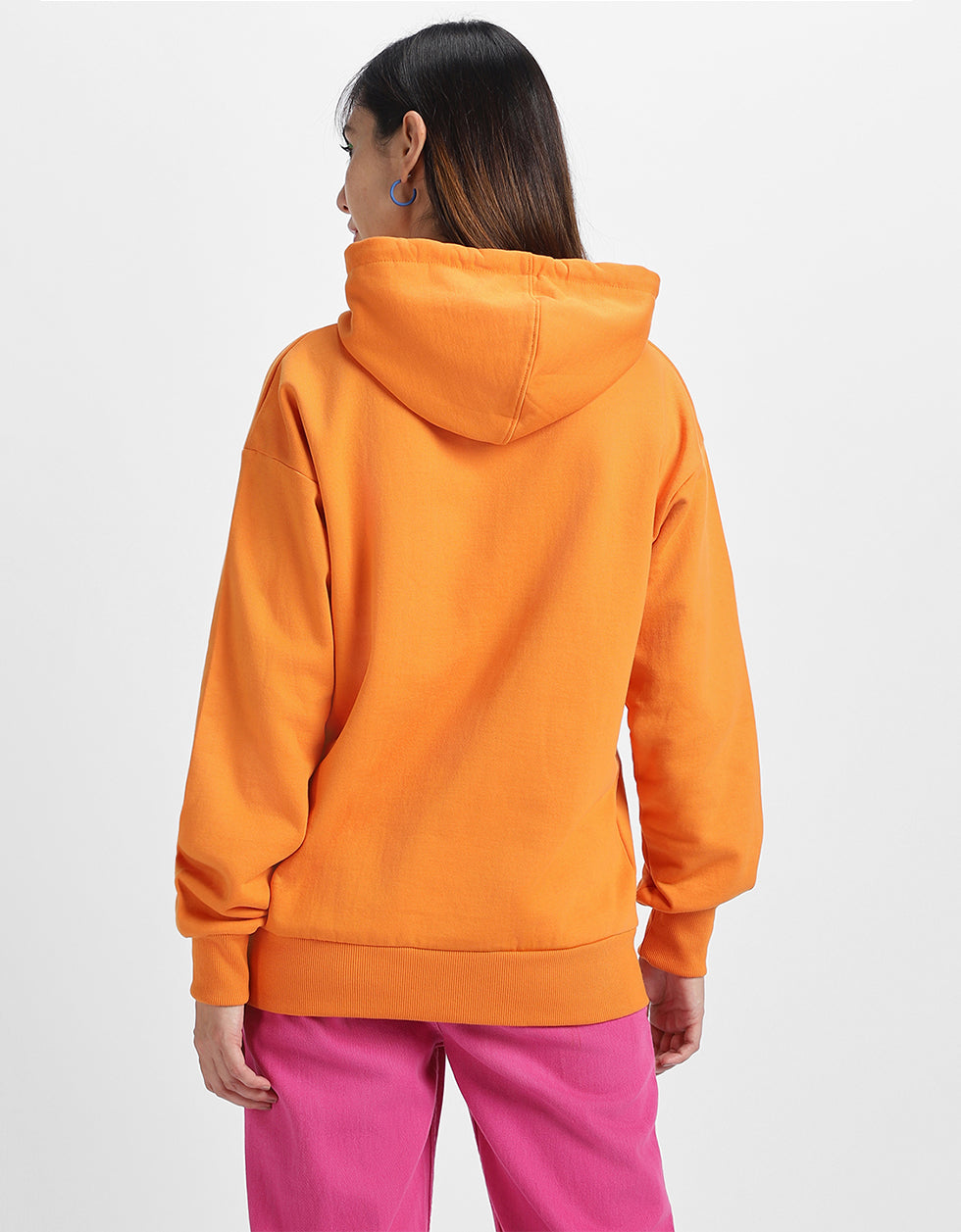 Mushroom Club Graphic Printed Orange Oversized Hoodie