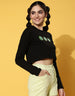 Mood For The Day Black Graphic Printed Crop-Top