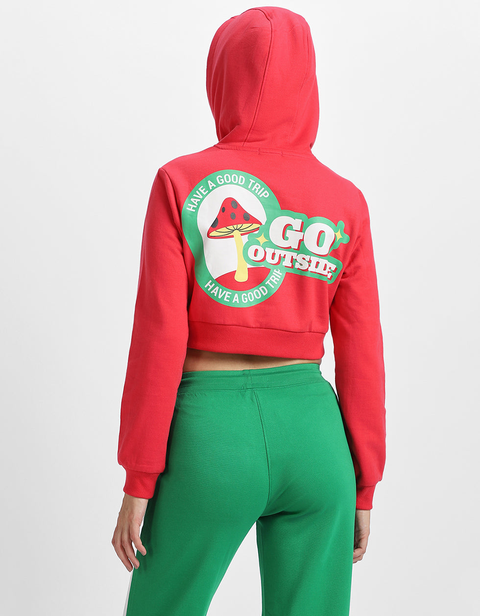 Go Outside Printed Magenta Crop Hoodie