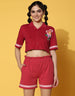 Red Crop Shirt With Shorts Co-Ords Set