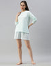 I'D Rather Be Sleeping Pista Green Printed Round Neck Top With Shorts Co-Ord Set