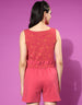 Magenta Floral Printed Cowl Neck Top With Shorts Co-Ords Set