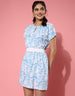 Floral Printed Blue Knee Length T-shirt Dress