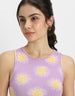 Lilac Printed Round Neck Cropped Tank Top