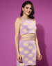 All Over Floral Printed Round Neck Slim Fit Crop Top With Skirt Co-Ords Set