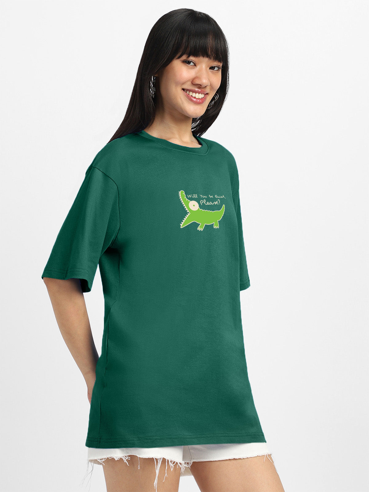 Quick Please Green Oversized Graphic T-Shirt