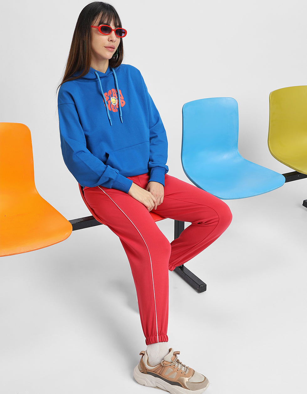 Stay Weird Blue Printed Oversized Hoodie