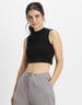 Black Solid High Neck Cropped Tank Top
