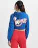 Go Outside Printed Blue Crop Hoodie