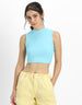 Sky Blue Plain High Neck Cropped Tank Top