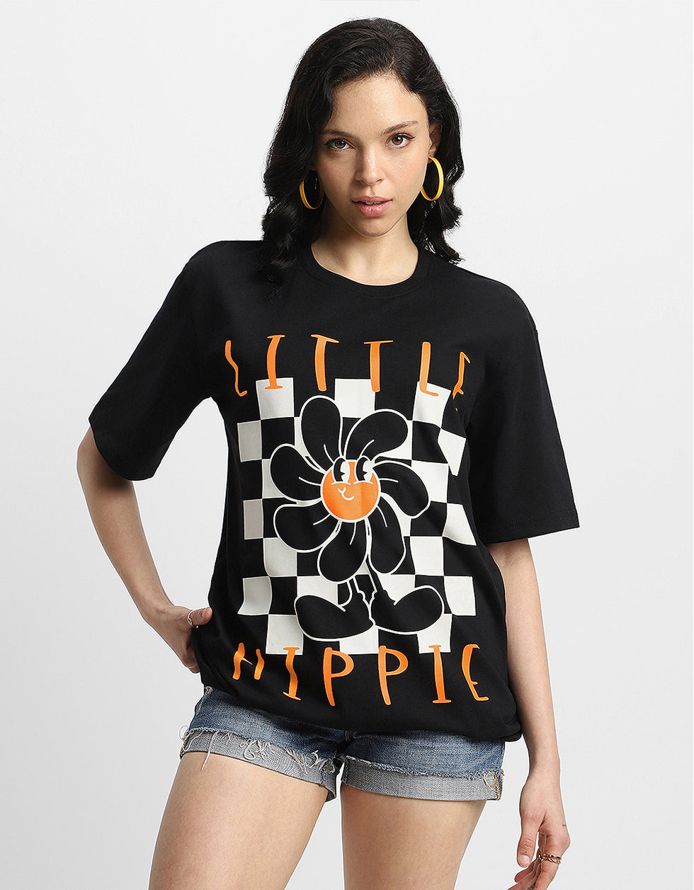 Hippie Black Oversized Graphic T-Shirt