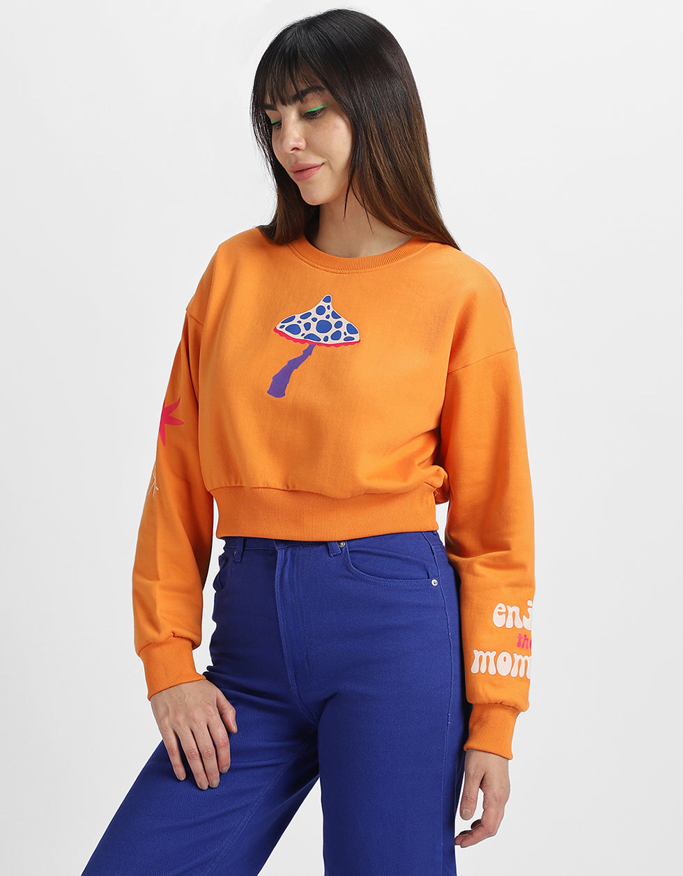 All Things Good Graphic Printed Oversized Orange Sweatshirt
