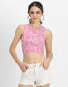 Pink Printed Round Neck Neck Cropped Tank Top