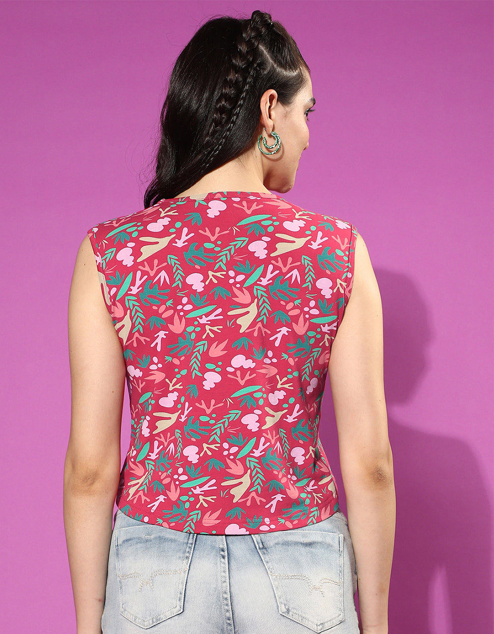 Magenta Graphic Printed Crop-Top