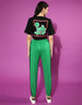 Black and Green Back Printed Crop Top With Trouser Co-Ords Set