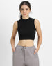 Black Solid High Neck Cropped Tank Top