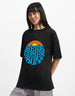 Here Comes The Sun Typographic Printed Oversized Fit Black T-Shirt