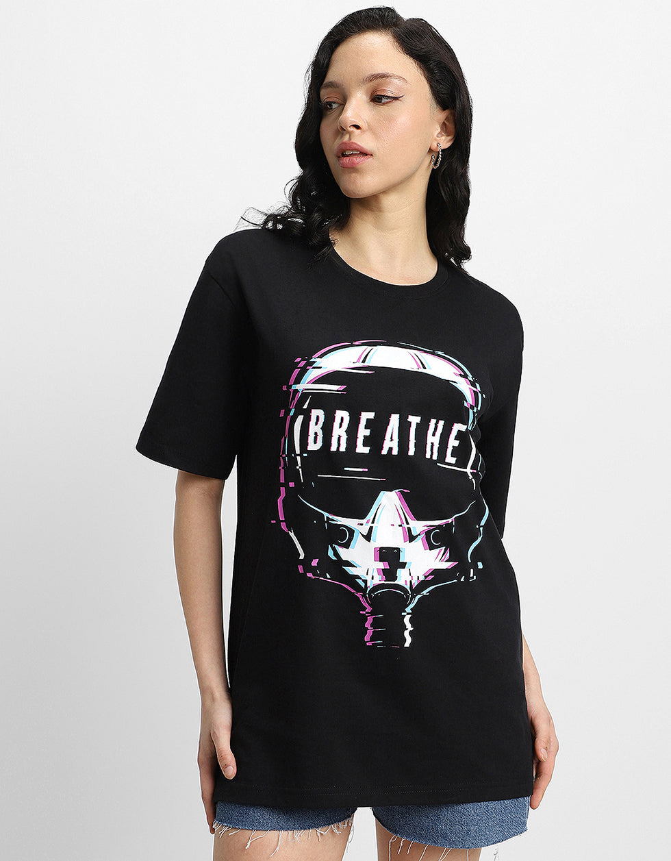 Breathe Black Oversized Graphic T-Shirt