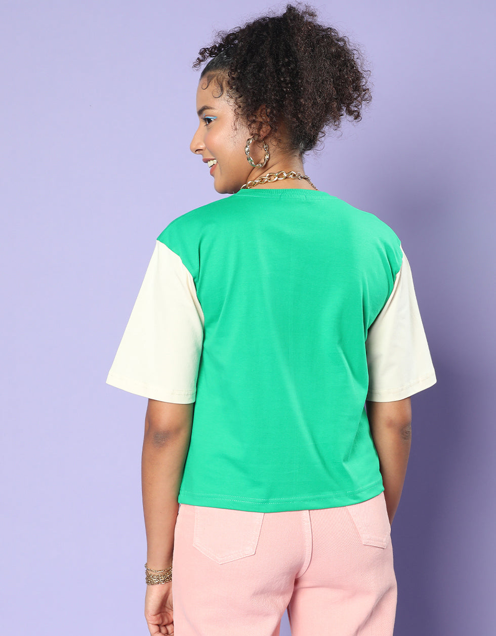Merci Green Graphic Printed Crop-Top