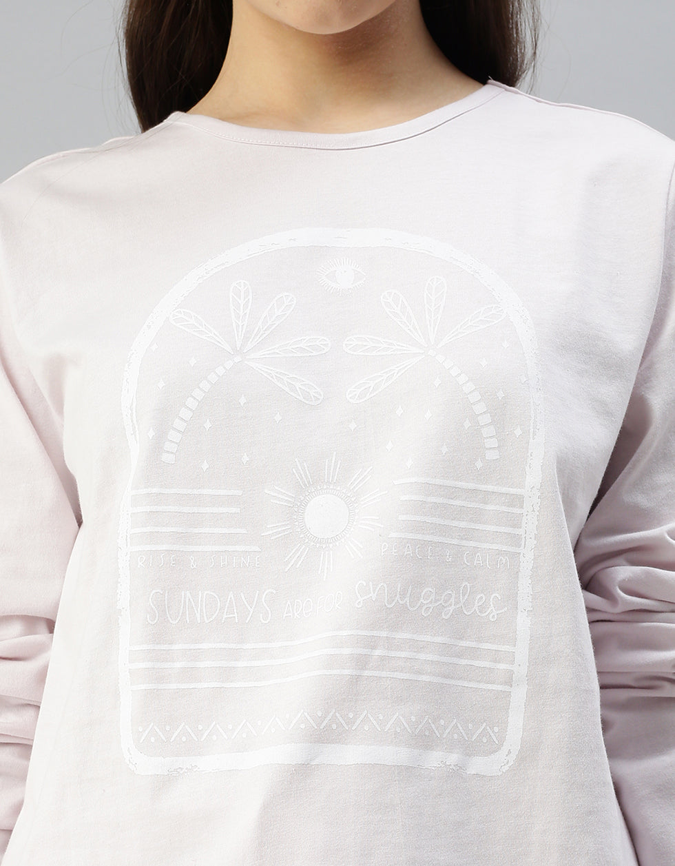 Sunday for Snuggles Lilac Printed Round Neck Top With Shorts Co-Ord Set