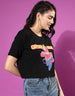 Captain Marvel Black Graphic Print  Crop Top