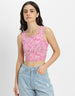 Pink Printed Square Neck Cropped Tank Top