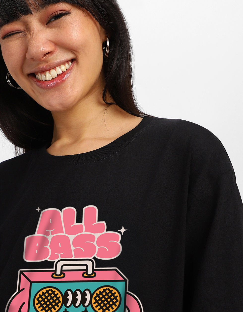All Bass Black Oversized Graphic Printed T-Shirt