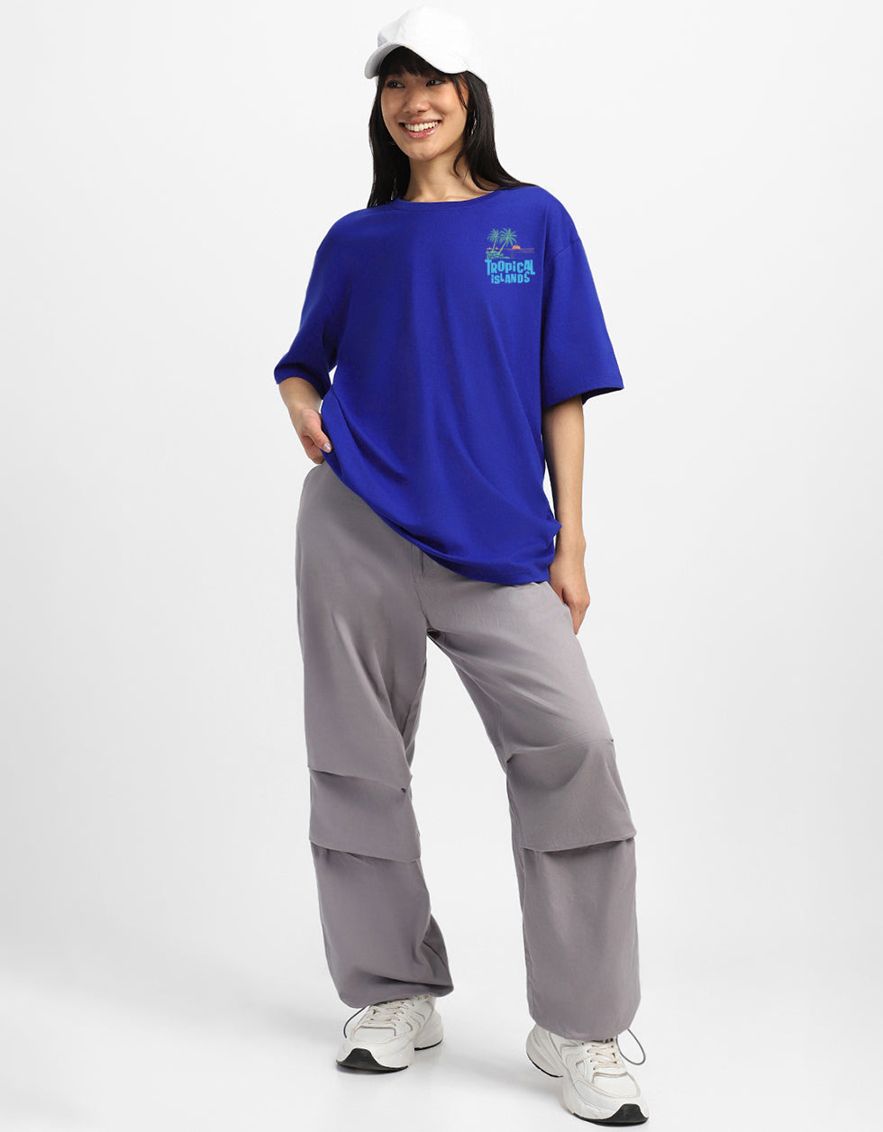 Tropical Island Royal Blue Oversized Fit Graphic T-Shirt