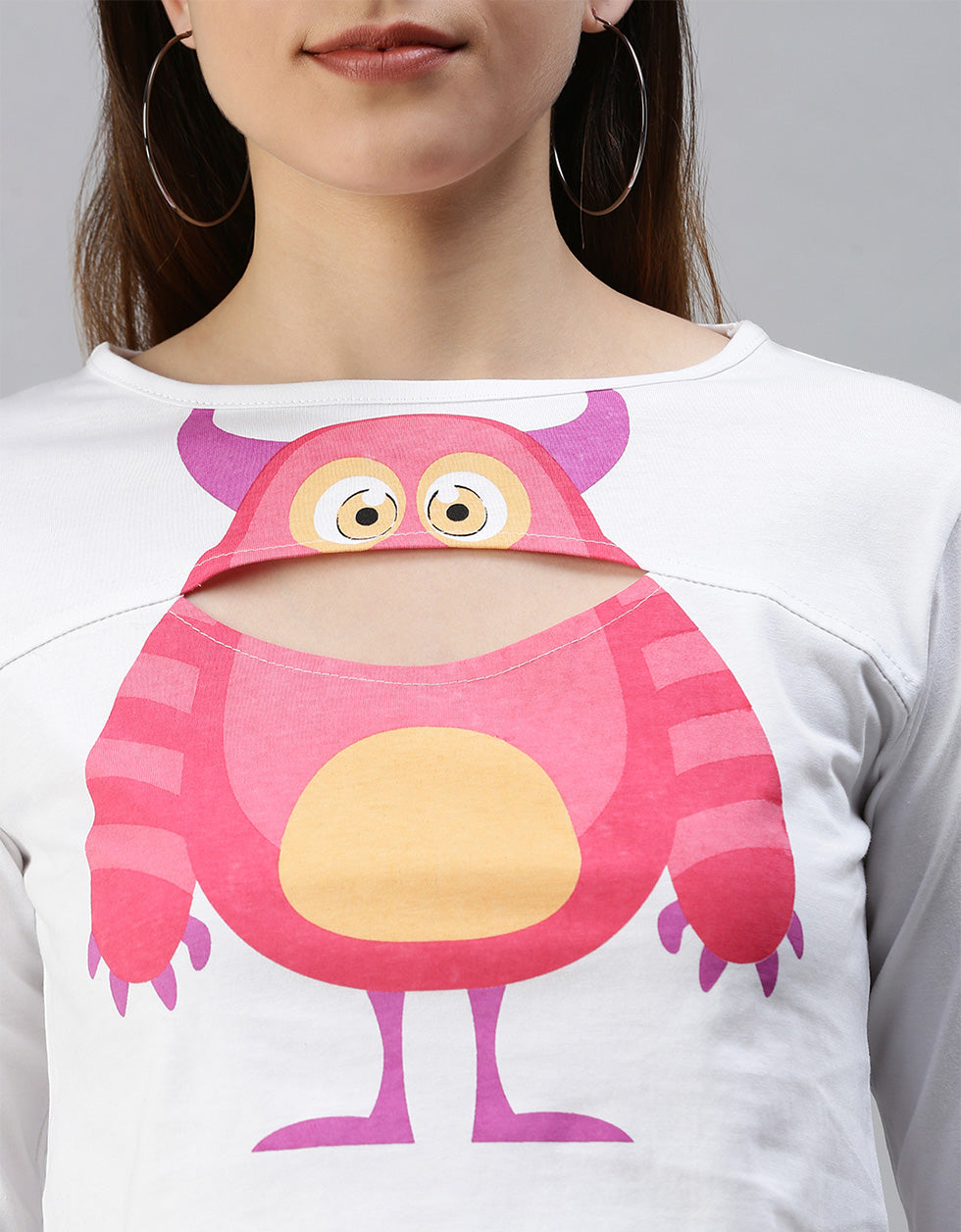 Owl White Graphic Printed Crop-Top