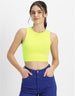 Lime Green Plain Round Neck Cropped Tank Top