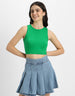 Green Plain Round Neck Cropped Tank Top
