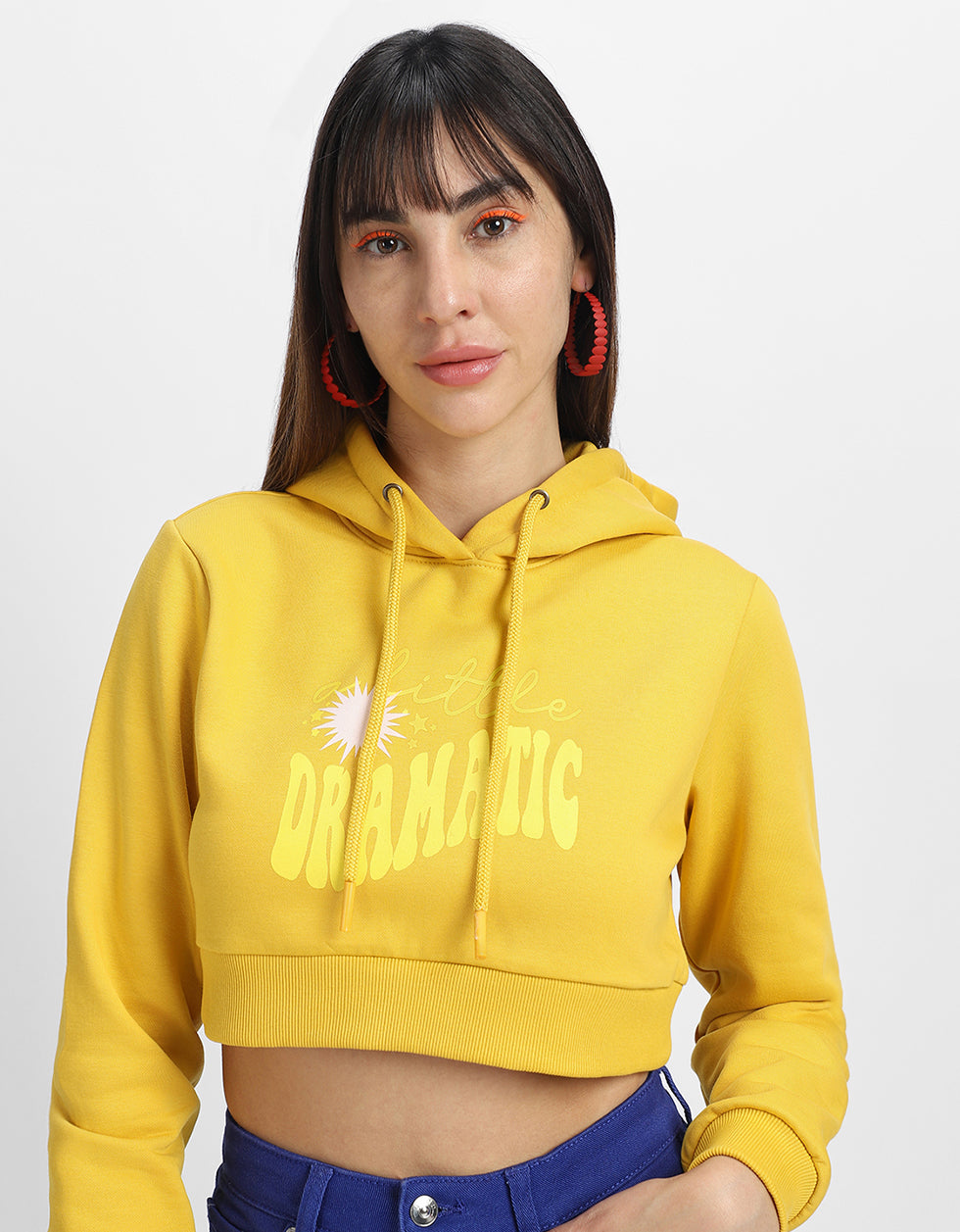 Be the Light Printed Yellow Crop Hoodie