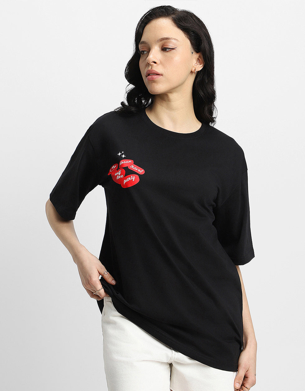Mouth Black Oversized Graphic T-Shirt