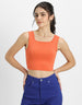 Orange Plain Square Neck Cropped Tank Top