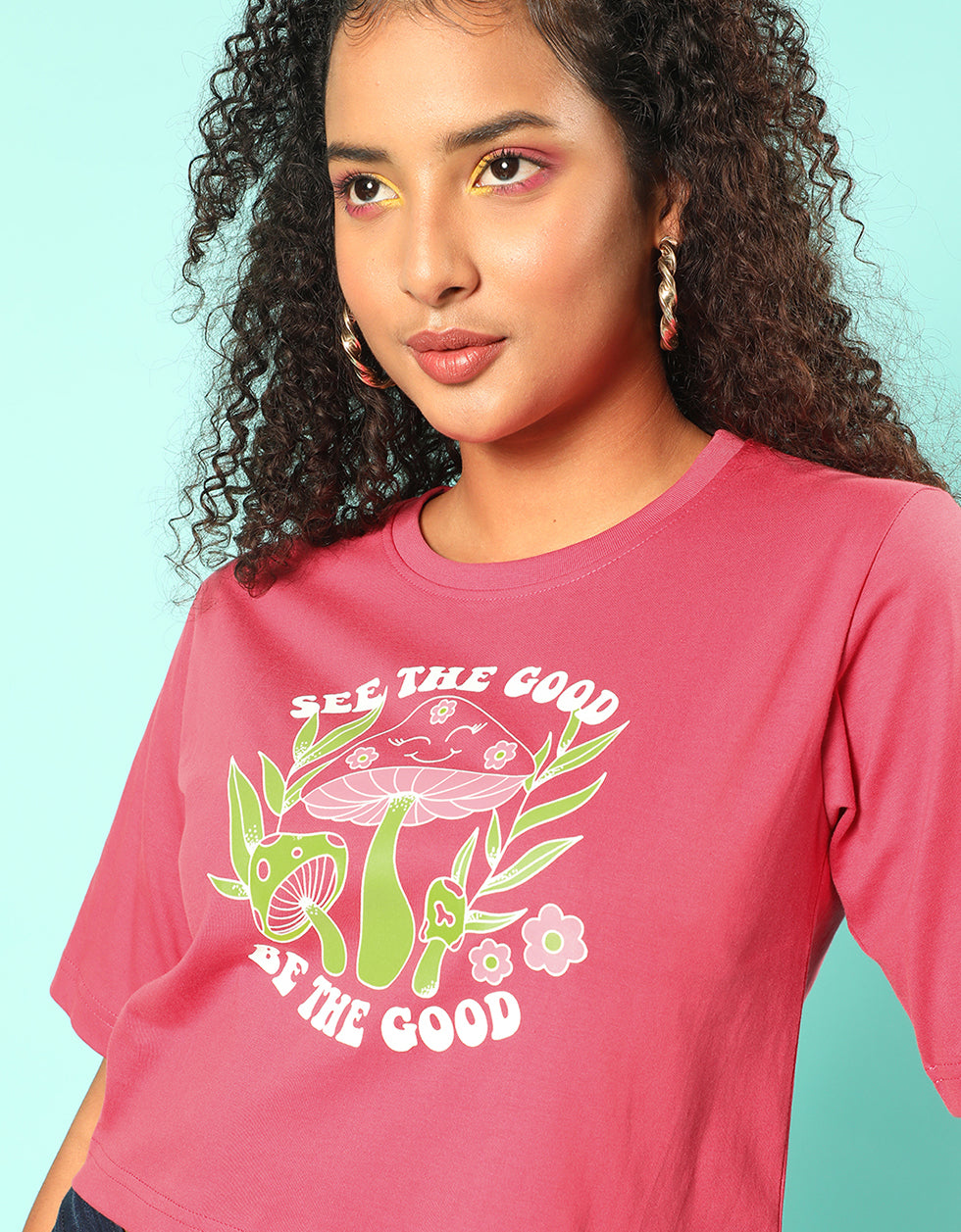 See The Good Magenta Graphic Printed Crop-Top