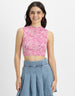 Pink Printed High Neck Cropped Tank Top