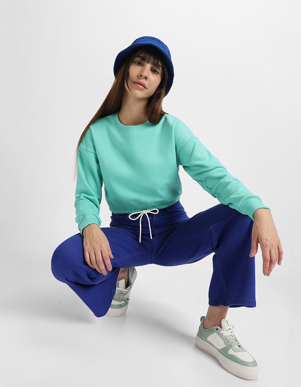 Plain Green Oversized Cropped Sweatshirt