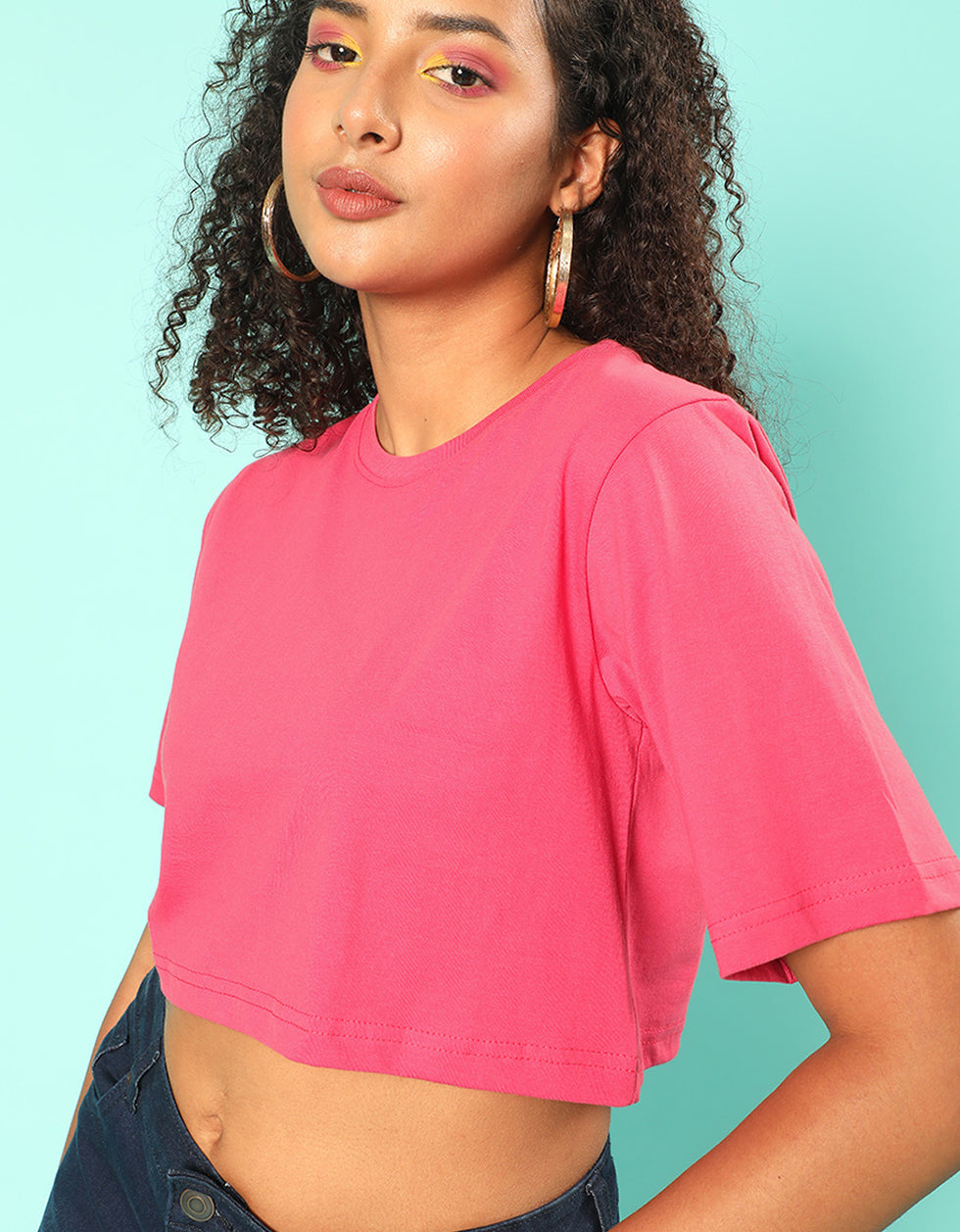 Keep On Smiling Magenta Graphic Printed Crop-Top