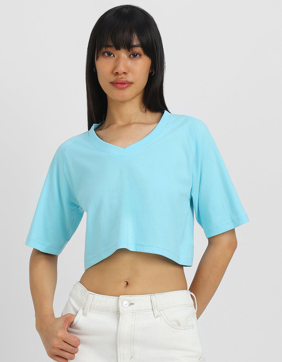 Love Hope Peace Blue Graphic Printed Crop-Top