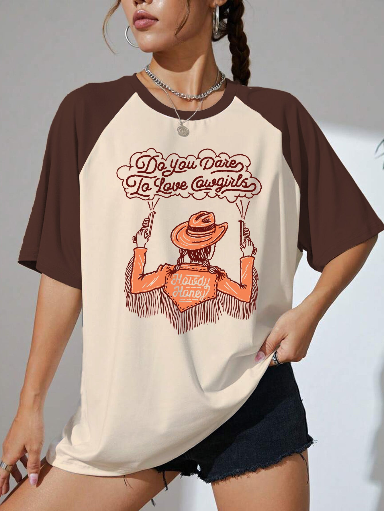 Do You Dare Brown Oversized Graphic T-Shirt