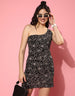Black Floral Print One Shoulder Dress