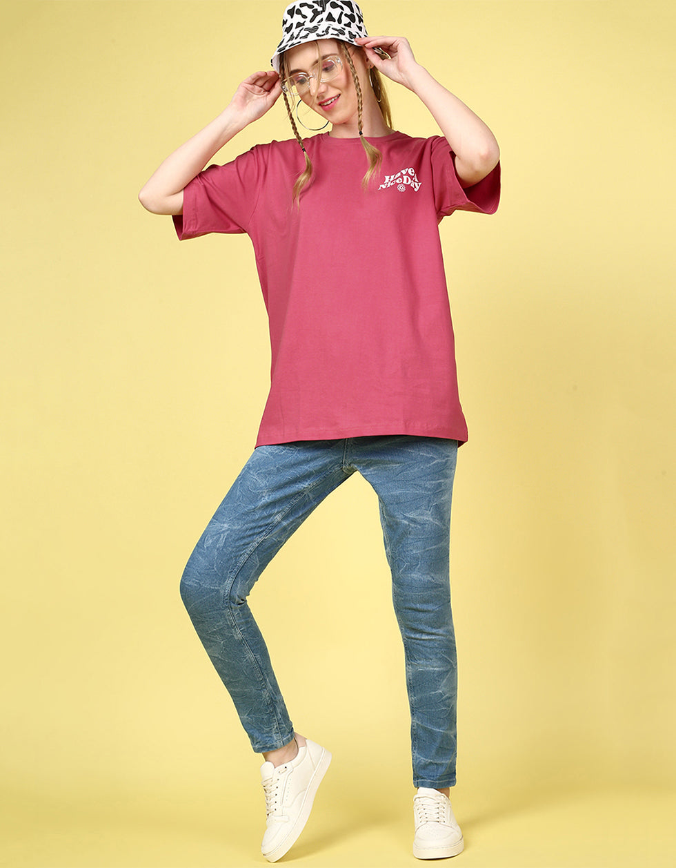 Have A Nice Day Magenta Oversized Fit Graphic T-Shirt
