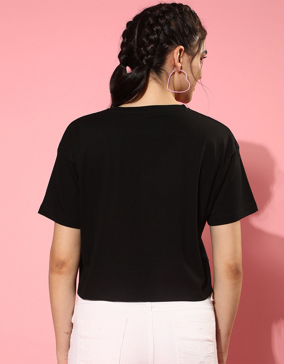 Mickey Minnie Black Graphic Printed Crop-Top