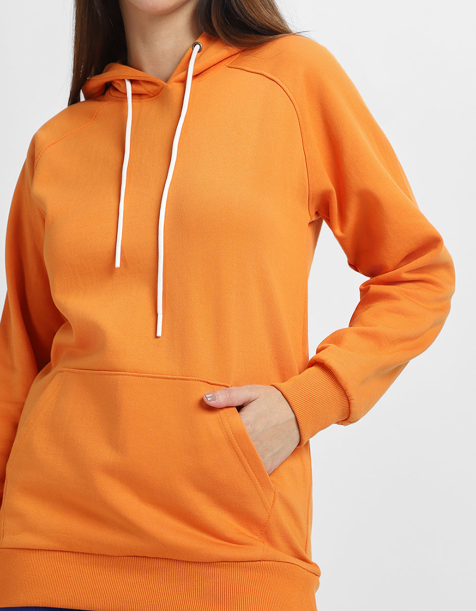 Plain Regular Fit Orange Hoodie