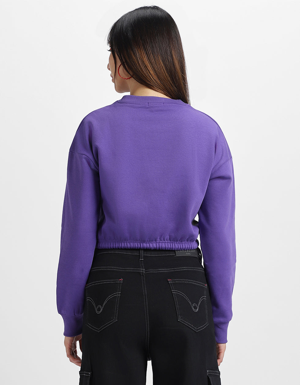 Plain Purple Oversized Cropped Sweatshirt