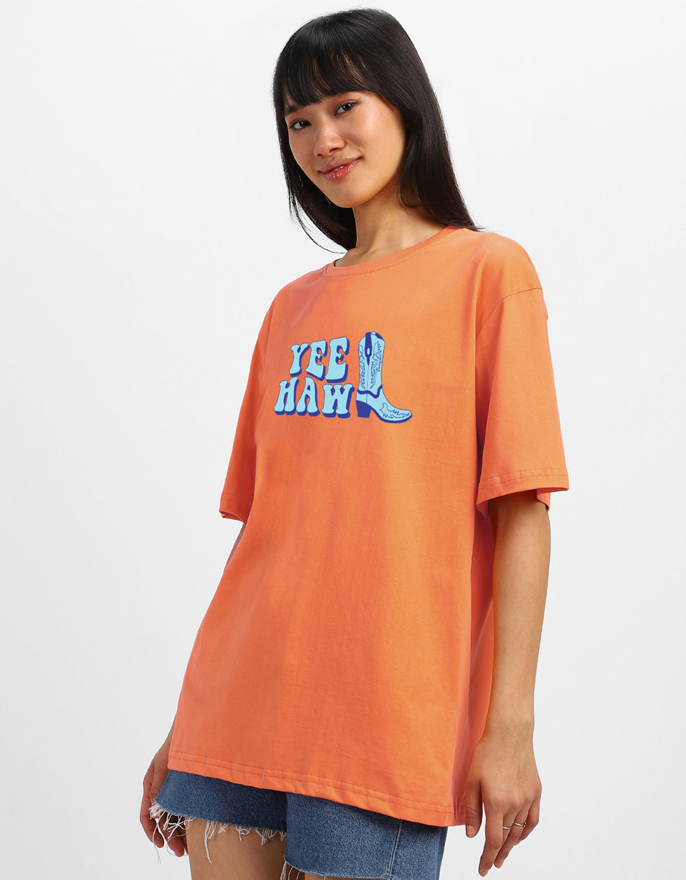 Yee Haw Orange Oversized Graphic T-Shirt