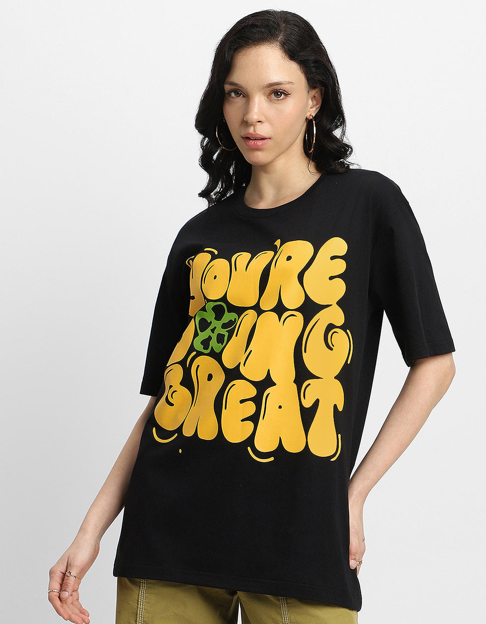 Doing Great Black Oversized Graphic T-Shirt