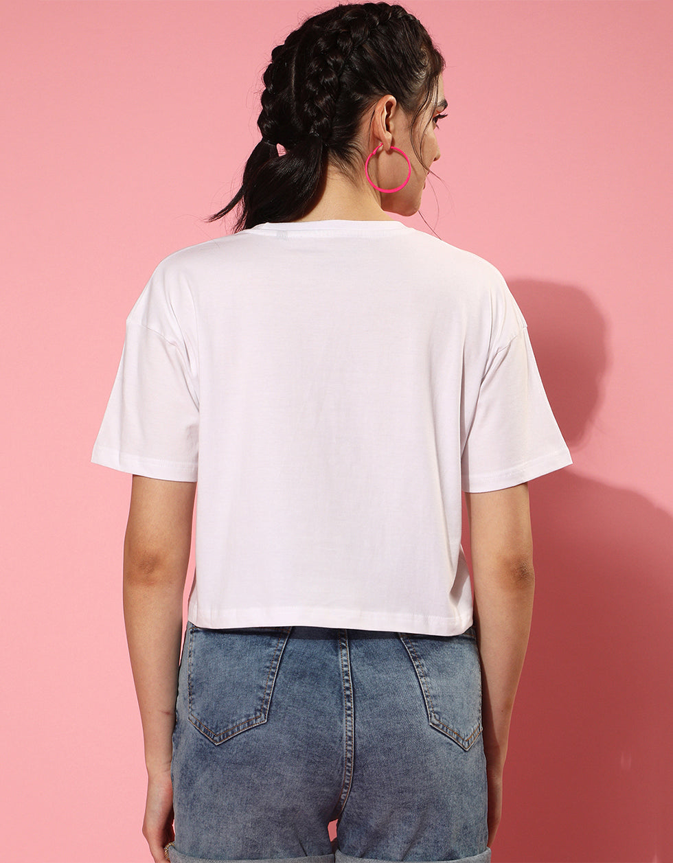 Mickey Minnie White Graphic Printed Crop-Top