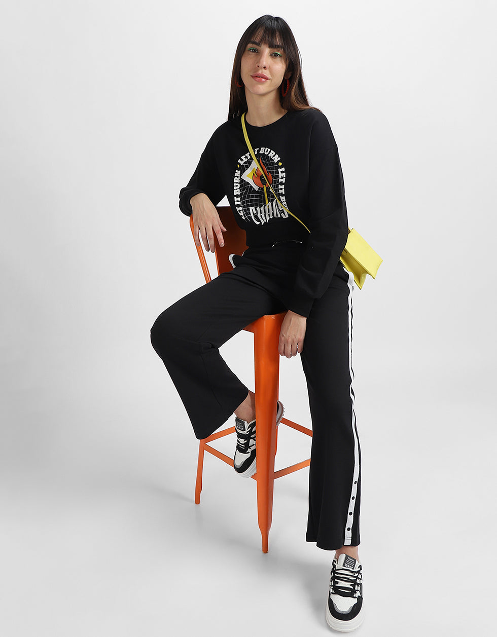 Chaos Graphic Printed Oversized Black Sweatshirt